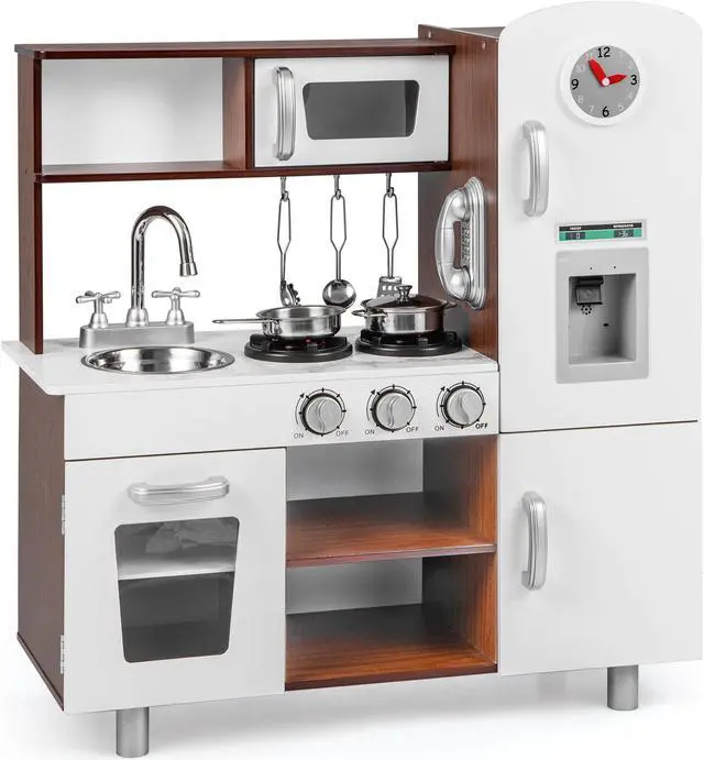 Main image of SlickBlue Kids Kitchen Playset with Realistic Sounds and Lights-Brown & White