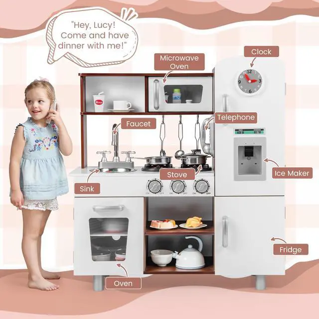 Alt view image 3 of 7 - SlickBlue Kids Kitchen Playset with Realistic Sounds and Lights-Brown & White