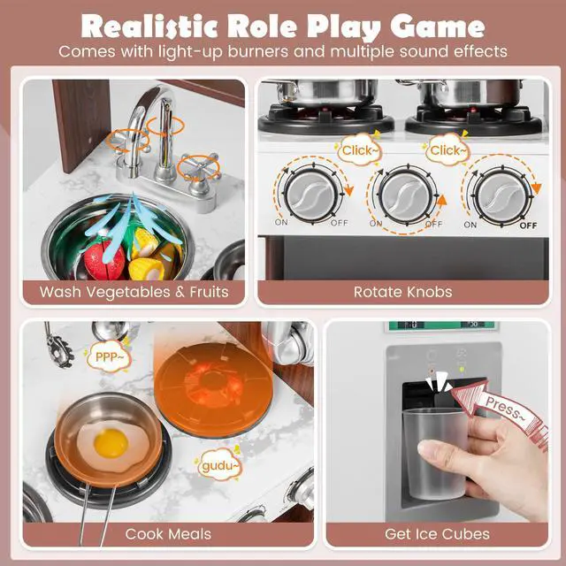 Alt view image 7 of 7 - SlickBlue Kids Kitchen Playset with Realistic Sounds and Lights-Brown & White