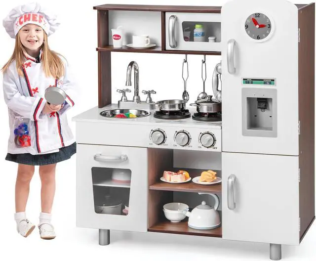 Alt view image 2 of 7 - SlickBlue Kids Kitchen Playset with Realistic Sounds and Lights-Brown & White