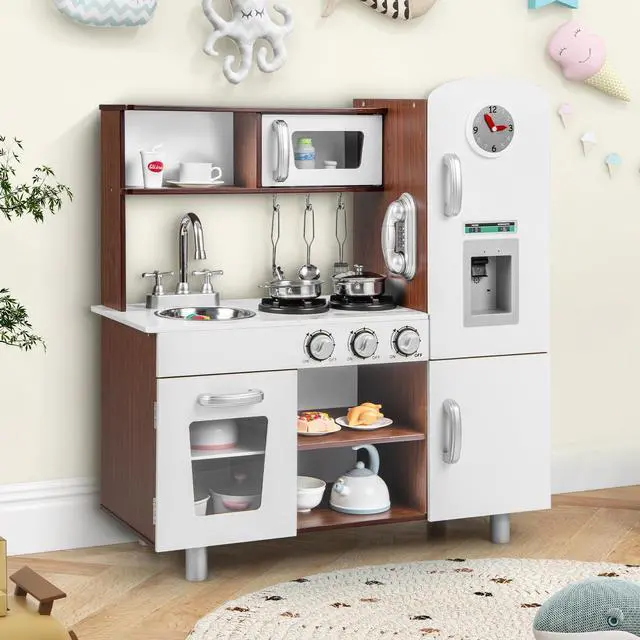 Alt view image 4 of 7 - SlickBlue Kids Kitchen Playset with Realistic Sounds and Lights-Brown & White