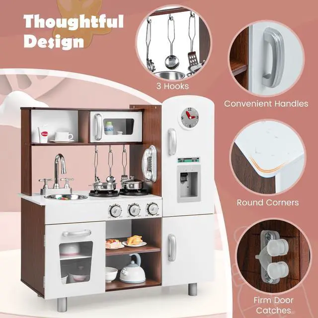 Alt view image 6 of 7 - SlickBlue Kids Kitchen Playset with Realistic Sounds and Lights-Brown & White