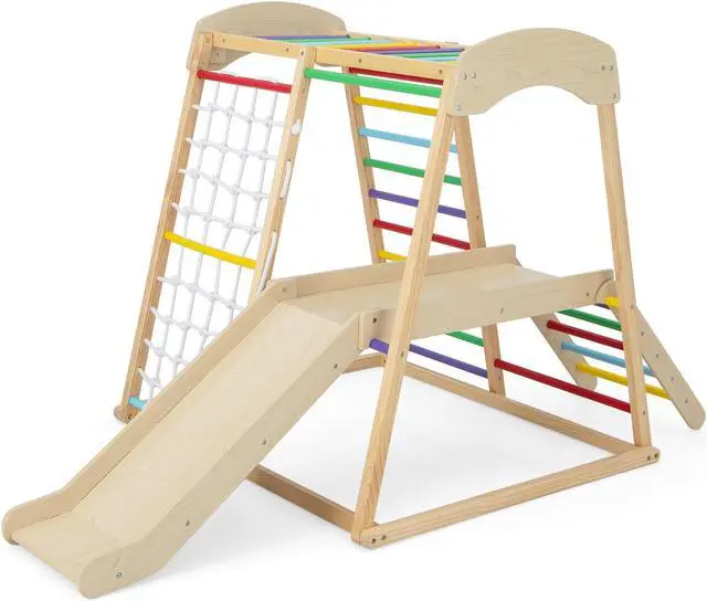 Main image of SlickBlue 6-in-1 Indoor Jungle Gym Kids Wooden Playground with Monkey Bars