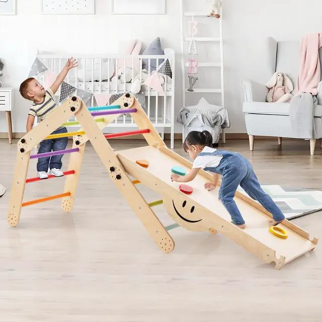 Alt view image 3 of 7 - SlickBlue Climbing Triangle Ladder Toy Indoor Jungle Gym with Reversible Ramp-Multicolor
