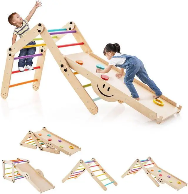 Main image of SlickBlue Climbing Triangle Ladder Toy Indoor Jungle Gym with Reversible Ramp-Multicolor