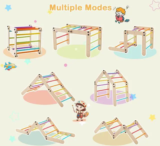 Alt view image 5 of 7 - SlickBlue Climbing Triangle Ladder Toy Indoor Jungle Gym with Reversible Ramp-Multicolor