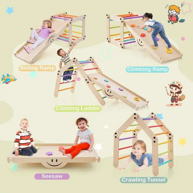 Alt view image 6 of 7 - SlickBlue Climbing Triangle Ladder Toy Indoor Jungle Gym with Reversible Ramp-Multicolor