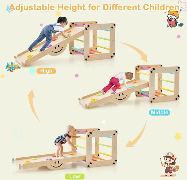 Alt view image 7 of 7 - SlickBlue Climbing Triangle Ladder Toy Indoor Jungle Gym with Reversible Ramp-Multicolor