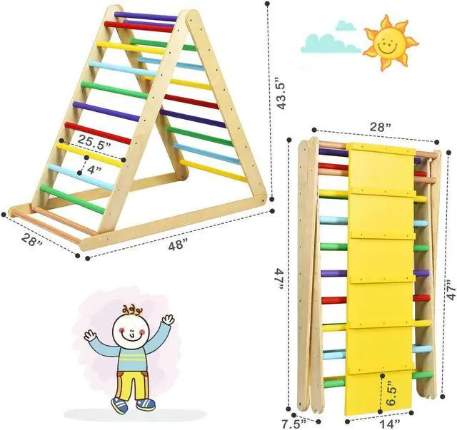 Alt view image 2 of 7 - SlickBlue Foldable Wooden Climbing Triangle Indoor with Ladder for Toddler Baby