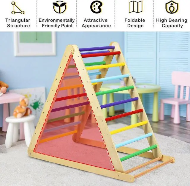 Alt view image 3 of 7 - SlickBlue Foldable Wooden Climbing Triangle Indoor with Ladder for Toddler Baby