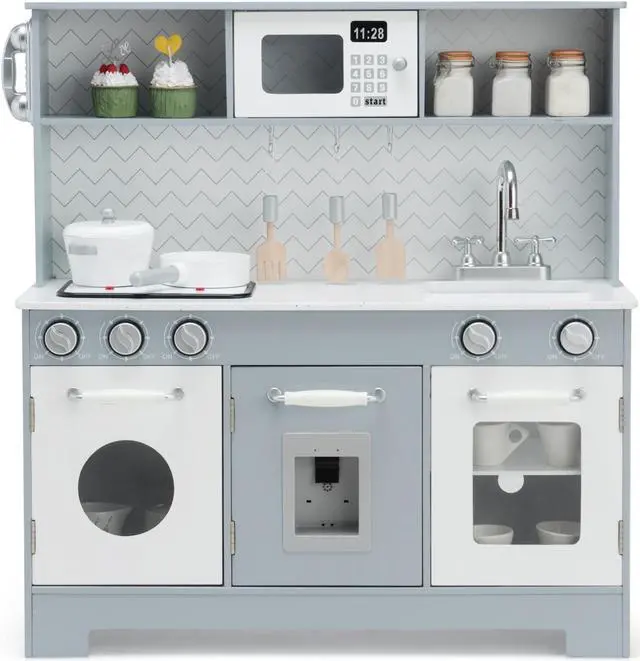 Main image of SlickBlue Pretend Play Kitchen Wooden Toy Set for Kids with Realistic Light and Sound