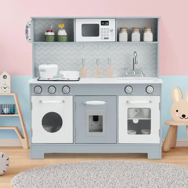 Alt view image 3 of 7 - SlickBlue Pretend Play Kitchen Wooden Toy Set for Kids with Realistic Light and Sound