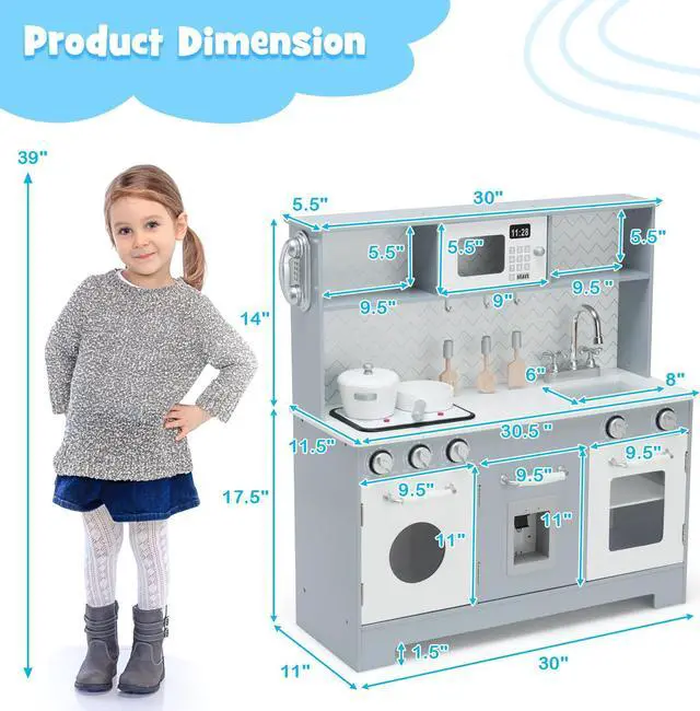 Alt view image 5 of 7 - SlickBlue Pretend Play Kitchen Wooden Toy Set for Kids with Realistic Light and Sound