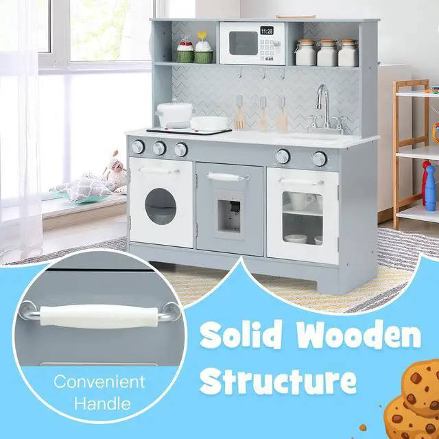 Alt view image 6 of 7 - SlickBlue Pretend Play Kitchen Wooden Toy Set for Kids with Realistic Light and Sound