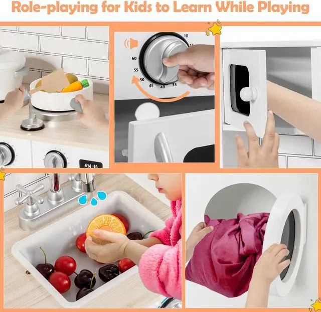 Alt view image 6 of 7 - SlickBlue Wooden Kids Kitchen with Washing Machine