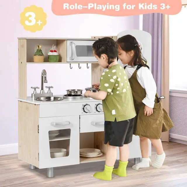 Alt view image 3 of 7 - SlickBlue Vintage Play Kitchen Pretend Kids Cooking Playset Toys with Water Dispense