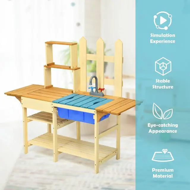 Alt view image 2 of 7 - SlickBlue Kid's Outdoor Wooden Pretend Cook Kitchen Playset Toy