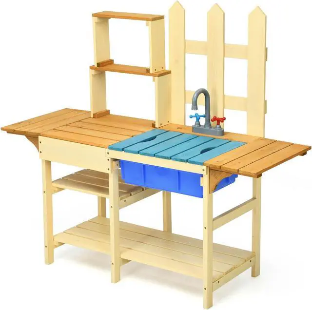 Alt view image 3 of 7 - SlickBlue Kid's Outdoor Wooden Pretend Cook Kitchen Playset Toy