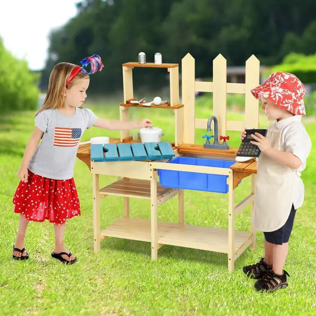 Alt view image 4 of 7 - SlickBlue Kid's Outdoor Wooden Pretend Cook Kitchen Playset Toy