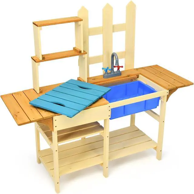 Main image of SlickBlue Kid's Outdoor Wooden Pretend Cook Kitchen Playset Toy