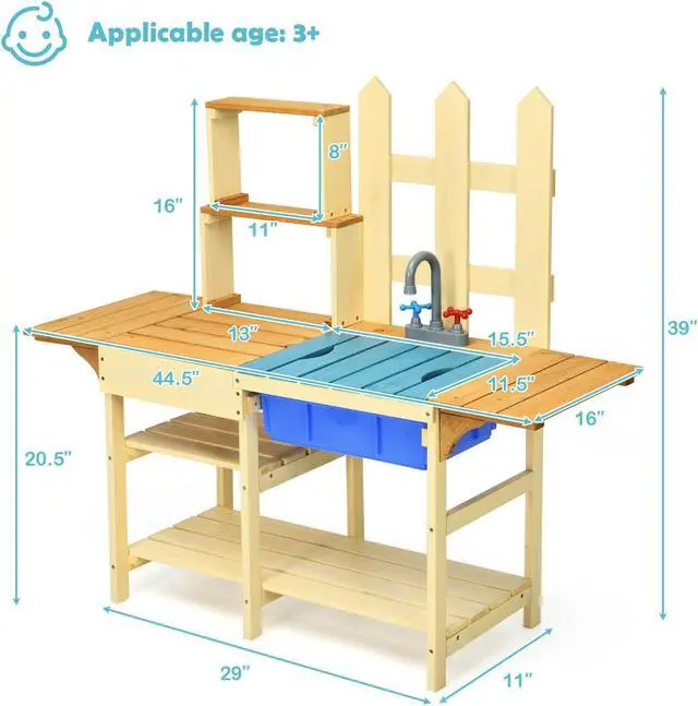 Alt view image 5 of 7 - SlickBlue Kid's Outdoor Wooden Pretend Cook Kitchen Playset Toy