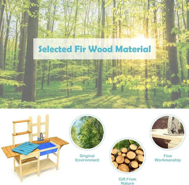 Alt view image 6 of 7 - SlickBlue Kid's Outdoor Wooden Pretend Cook Kitchen Playset Toy