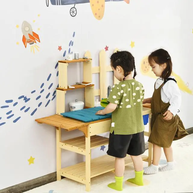 Alt view image 7 of 7 - SlickBlue Kid's Outdoor Wooden Pretend Cook Kitchen Playset Toy