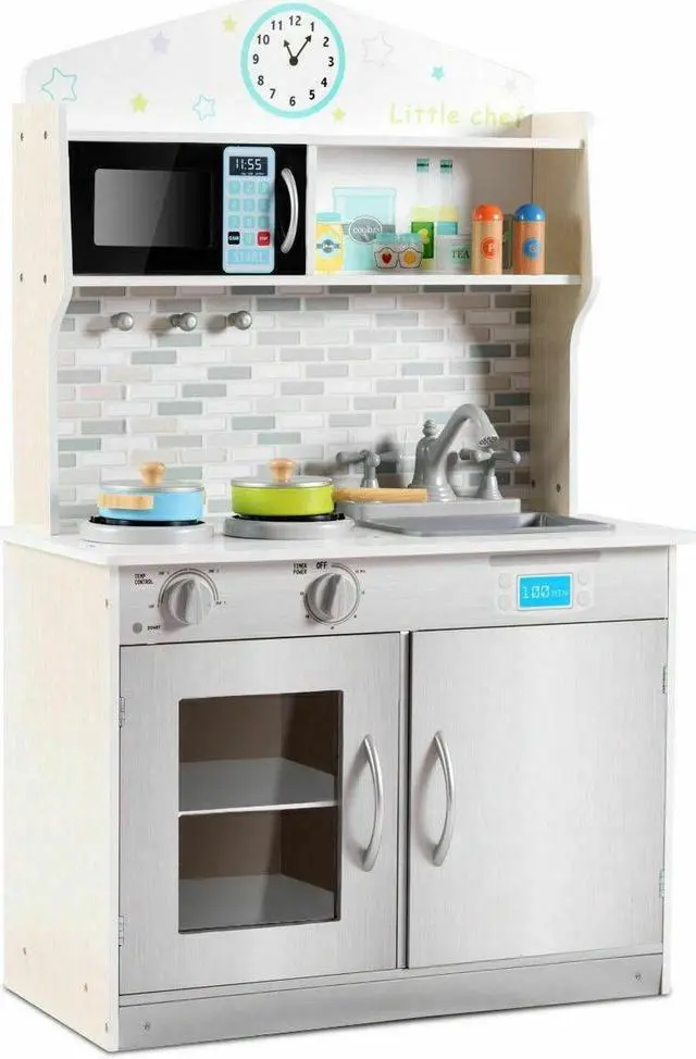 Alt view image 2 of 7 - SlickBlue Kids Wooden Pretend Cooking Play set Cookware Kitchen