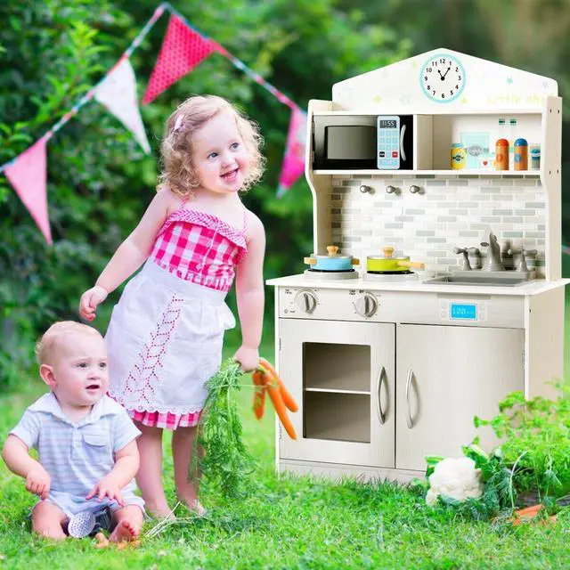 Alt view image 3 of 7 - SlickBlue Kids Wooden Pretend Cooking Play set Cookware Kitchen