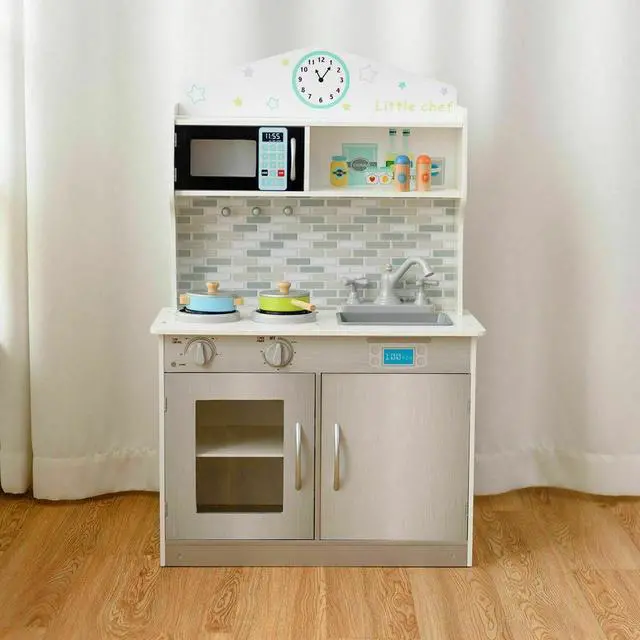 Alt view image 4 of 7 - SlickBlue Kids Wooden Pretend Cooking Play set Cookware Kitchen
