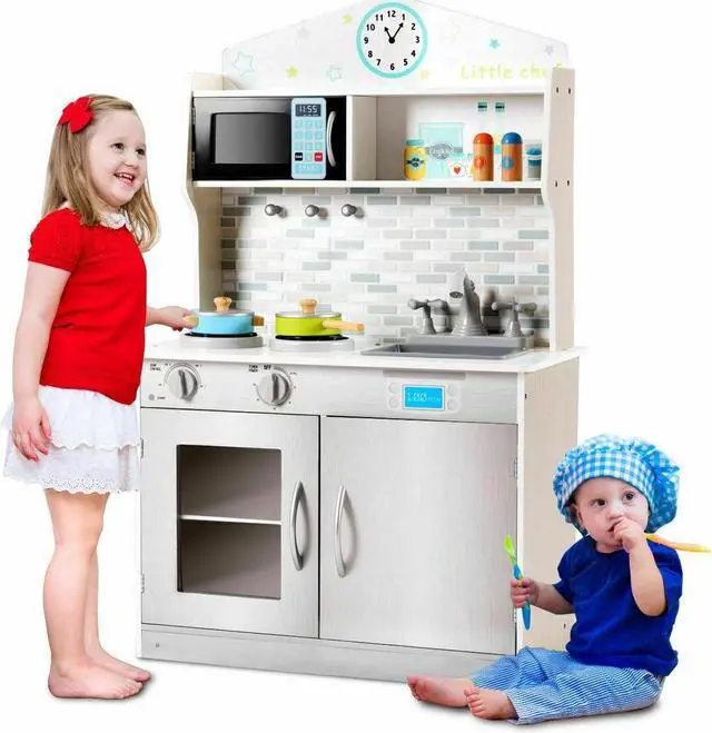 Alt view image 7 of 7 - SlickBlue Kids Wooden Pretend Cooking Play set Cookware Kitchen