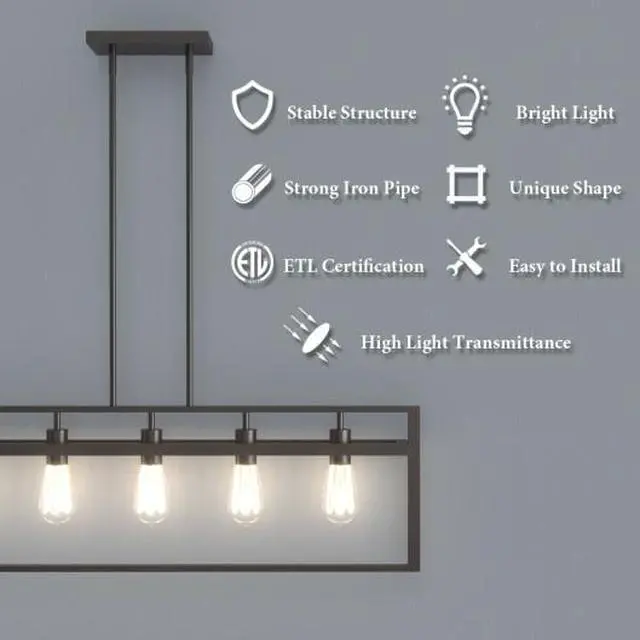 Alt view image 2 of 3 - SlickBlue 5-Lights Pendant Lamp with Iron Square Lamp Shade