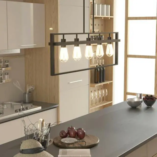 Alt view image 3 of 3 - SlickBlue 5-Lights Pendant Lamp with Iron Square Lamp Shade