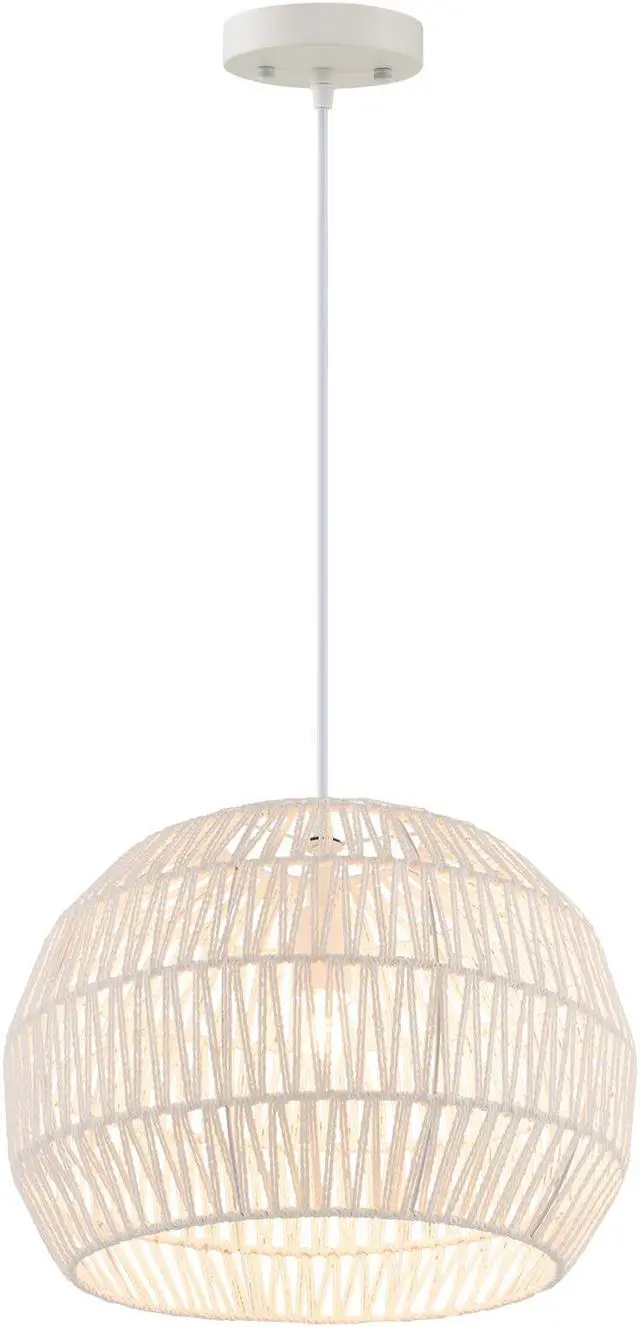 Main image of SlickBlue Round Farmhouse Rattan Pendant Lights with Adjustable Hanging Rope-Beige
