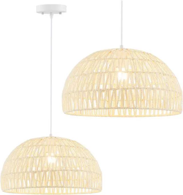 Alt view image 2 of 7 - SlickBlue Farmhouse Rattan Pendant Lights with Adjustable Hanging Rope-Beige