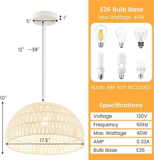 Alt view image 5 of 7 - SlickBlue Farmhouse Rattan Pendant Lights with Adjustable Hanging Rope-Beige