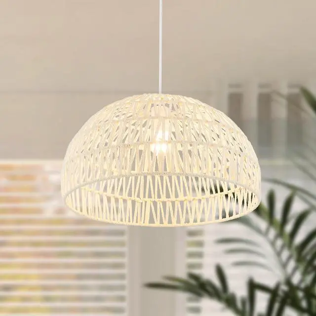 Alt view image 3 of 7 - SlickBlue Farmhouse Rattan Pendant Lights with Adjustable Hanging Rope-Beige