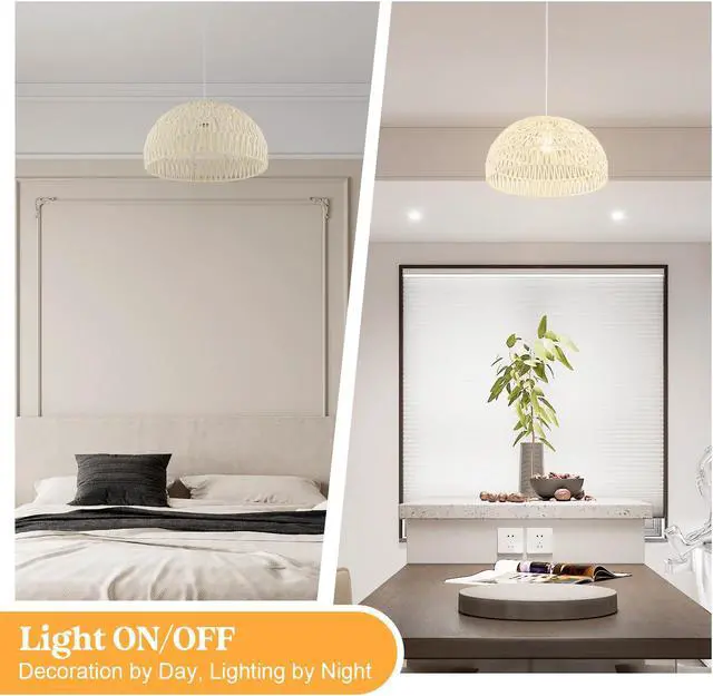 Alt view image 7 of 7 - SlickBlue Farmhouse Rattan Pendant Lights with Adjustable Hanging Rope-Beige