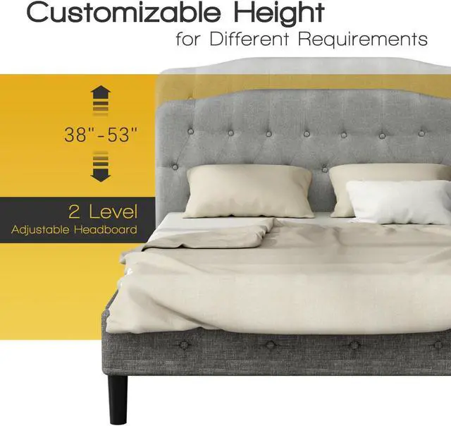 Alt view image 3 of 7 - SlickBlue Queen Upholstered Headboard with Adjustable Heights-Light Gray