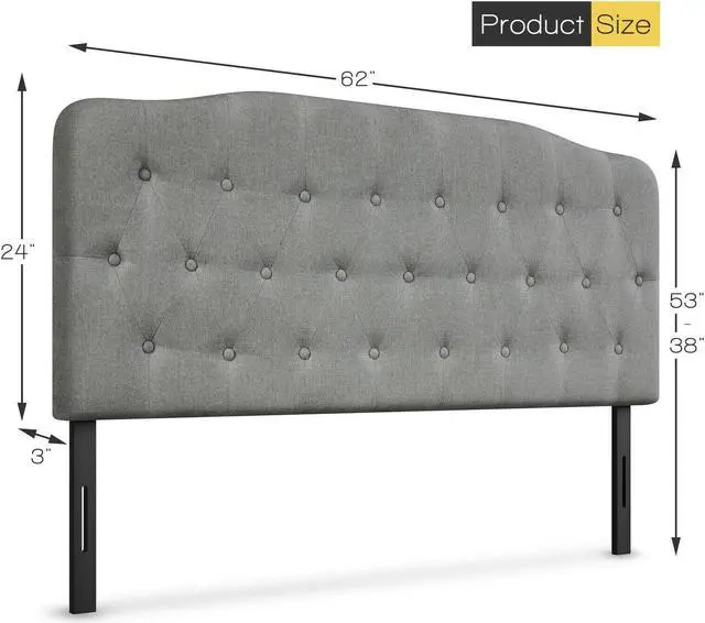 Alt view image 2 of 7 - SlickBlue Queen Upholstered Headboard with Adjustable Heights-Light Gray