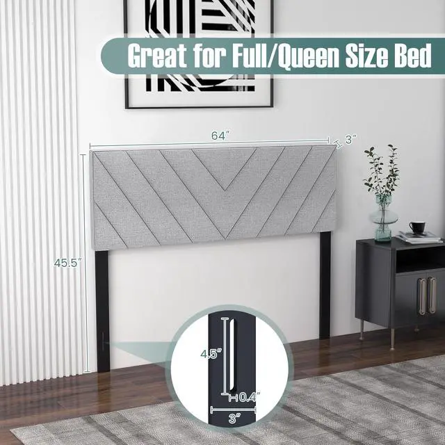 Alt view image 3 of 7 - SlickBlue Linen Upholstered Headboard for Full and Queen Size Bed Frames-Gray