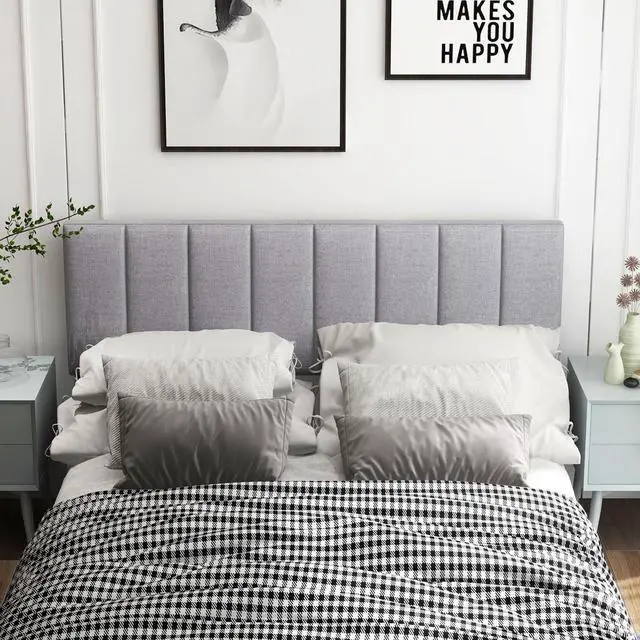 Alt view image 3 of 7 - SlickBlue Linen Upholstered Headboard with Solid Wood Legs and Adjustable Width-Gray