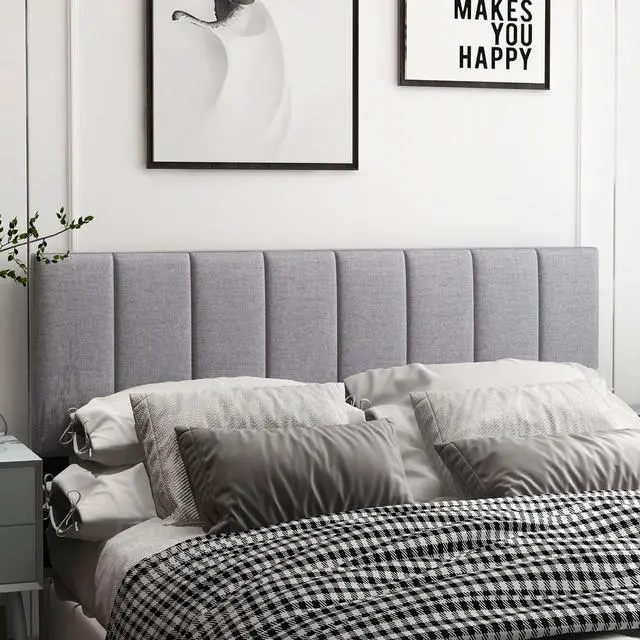Alt view image 6 of 7 - SlickBlue Linen Upholstered Headboard with Solid Wood Legs and Adjustable Width-Gray