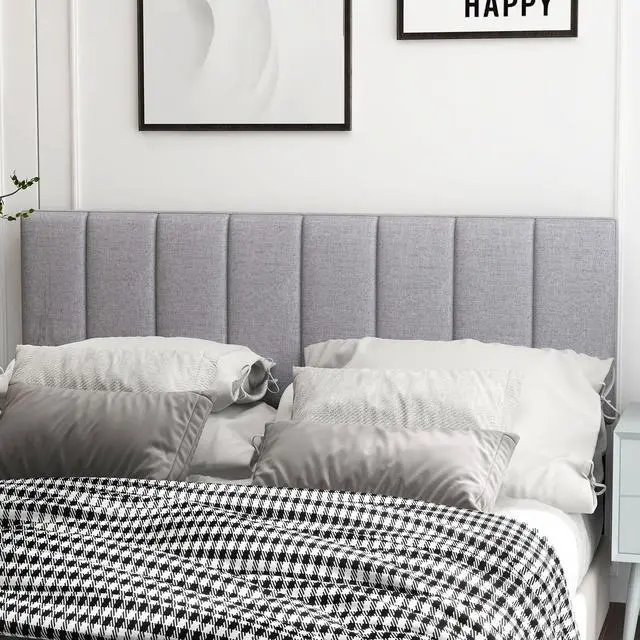 Alt view image 4 of 7 - SlickBlue Linen Upholstered Headboard with Solid Wood Legs and Adjustable Width-Gray