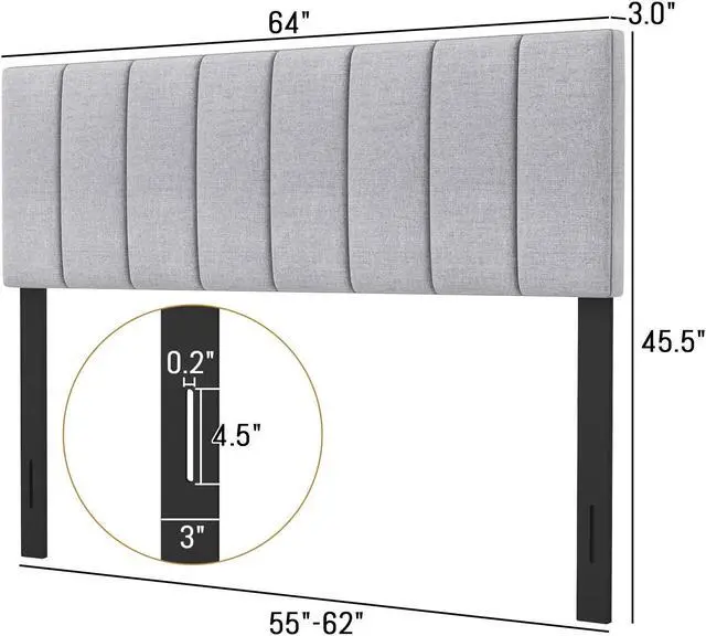Alt view image 5 of 7 - SlickBlue Linen Upholstered Headboard with Solid Wood Legs and Adjustable Width-Gray