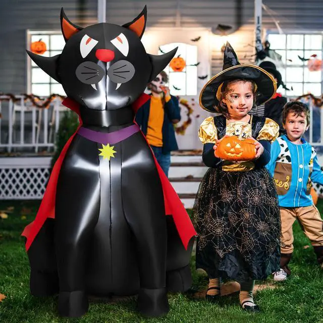 Alt view image 2 of 7 - SlickBlue 4.7 Feet Halloween Inflatable Vampire Cat with Red Cloak