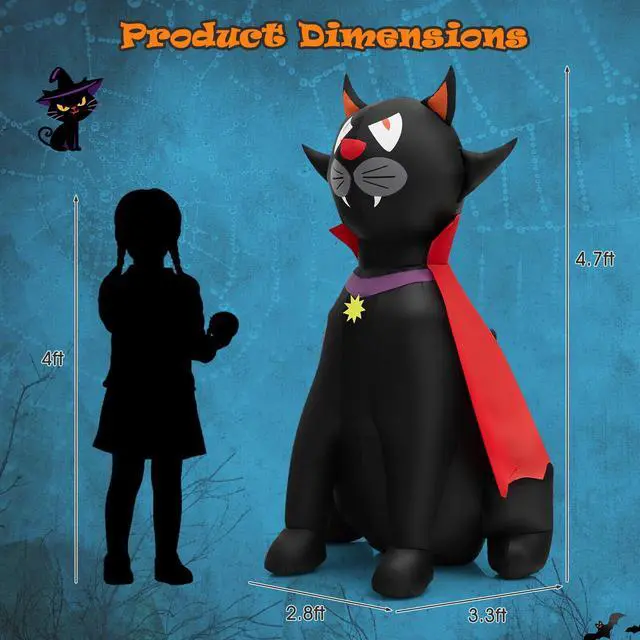 Alt view image 4 of 7 - SlickBlue 4.7 Feet Halloween Inflatable Vampire Cat with Red Cloak