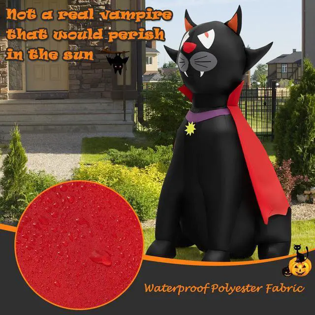 Alt view image 3 of 7 - SlickBlue 4.7 Feet Halloween Inflatable Vampire Cat with Red Cloak