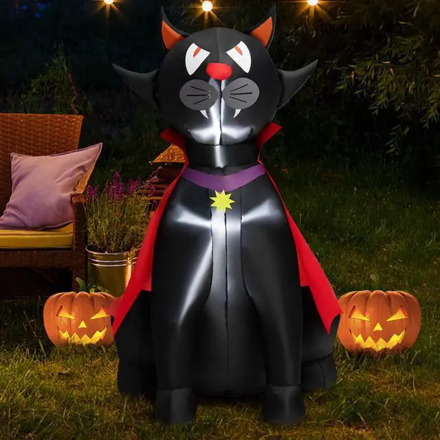 Alt view image 6 of 7 - SlickBlue 4.7 Feet Halloween Inflatable Vampire Cat with Red Cloak