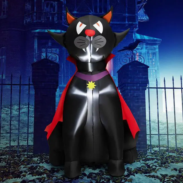 Alt view image 7 of 7 - SlickBlue 4.7 Feet Halloween Inflatable Vampire Cat with Red Cloak
